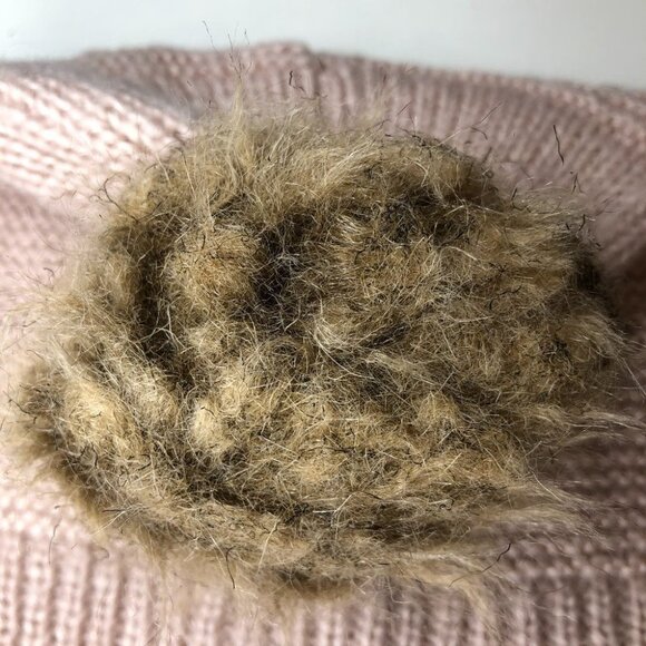 Ardene Nude Pink Knit Toque Beanie with Faux Fur Pom Pom OS - Picture 6 of 12